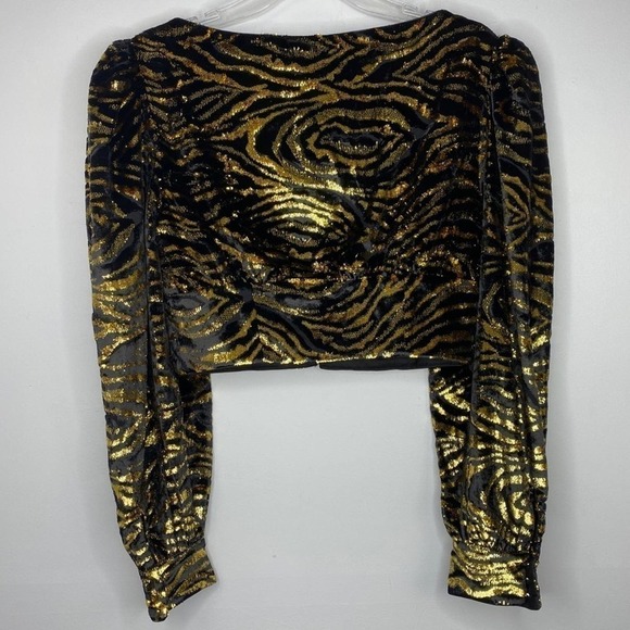 Grlfrnd Black & Gold Moreen Cropped Blouse Medium - Picture 4 of 8